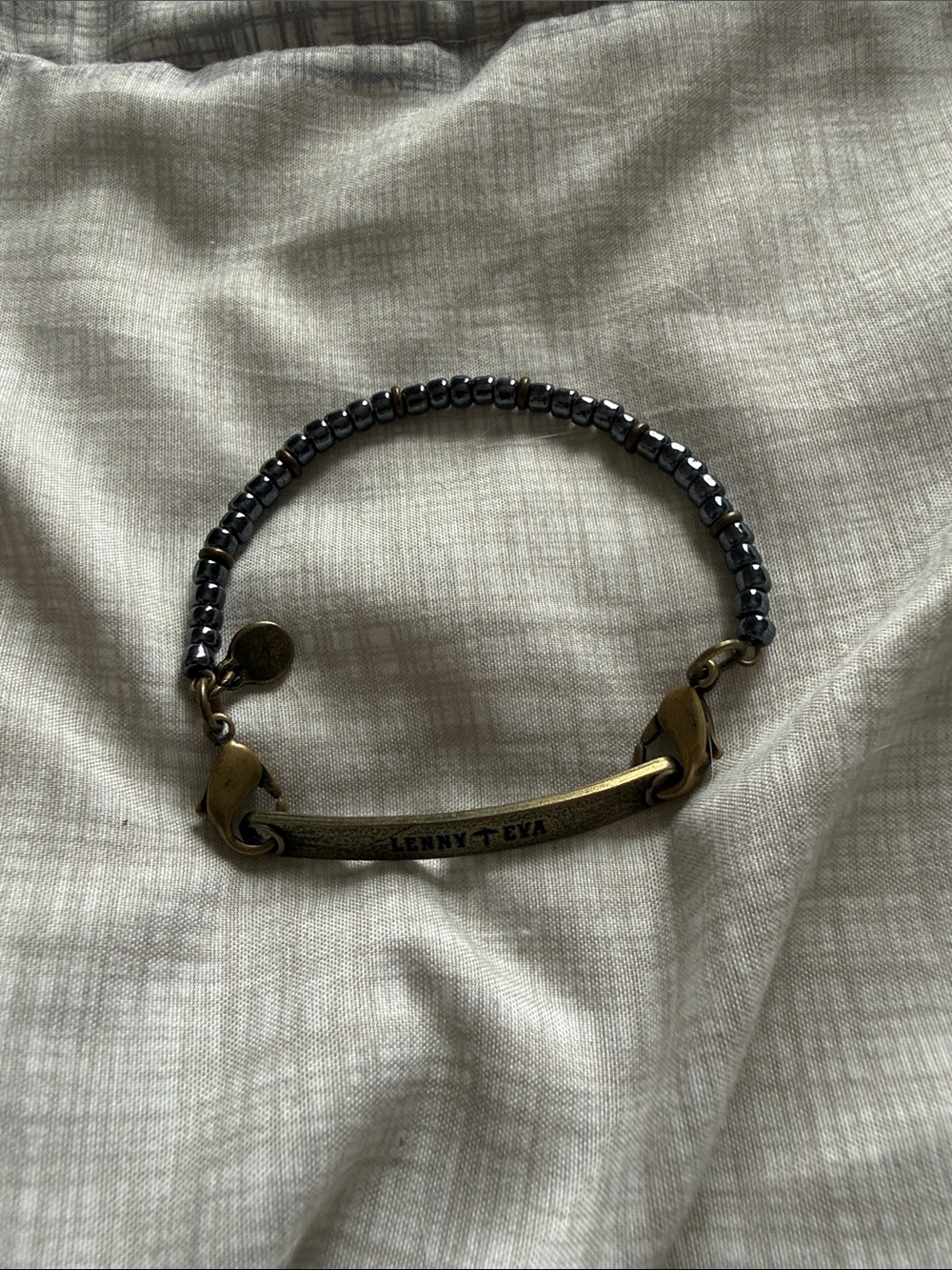 Lenny & Eva Hematite Beaded ID Bracelet - Gold Accent